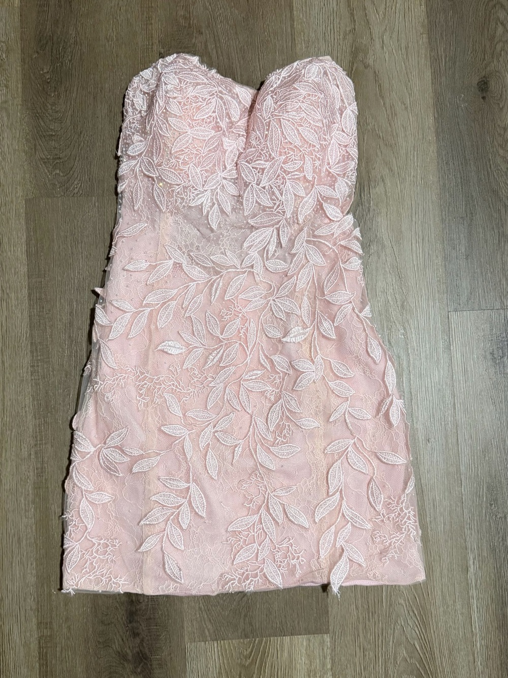 Amarra  Pink Lace Applique Rhinestone Corset Lace Up Homecoming Dress Mini